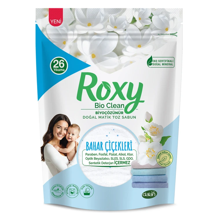 پودر صابون ماشین لباسشویی و دستی نوزاد روکسی Roxy دالان با رایحه گل های بهاری 800 گرم اصل اورجینال ( واردات قانونی از منطقه آزاد ارس )