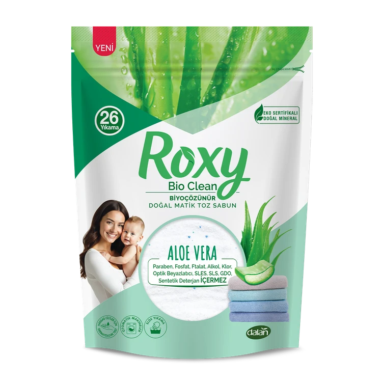 پودر صابون ماشین لباسشویی و دستی نوزاد روکسی Roxy دالان با رایحه آلوئه ورا 800 گرم اصل اورجینال ( واردات قانونی از منطقه آزاد ارس )