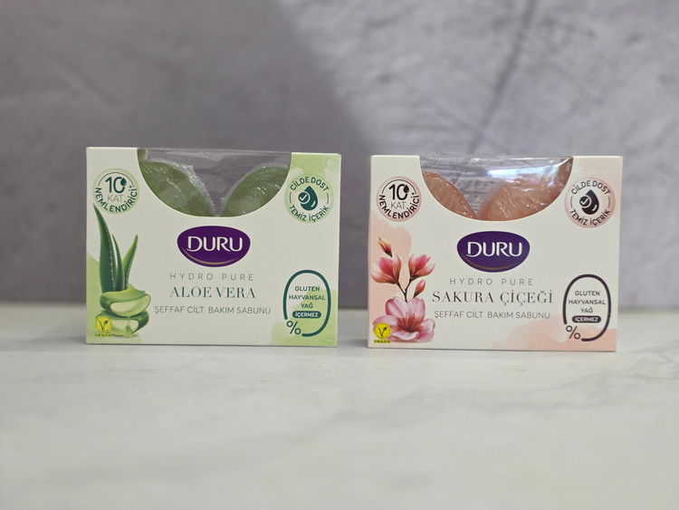 صابون دورو Duru شفاف دو عددی Hydru Pure آبرسان آلوئه ورا و شکوفه گیلاس ژاپنی اصل اورجینال ( واردات قانونی از منطقه آزاد ارس )