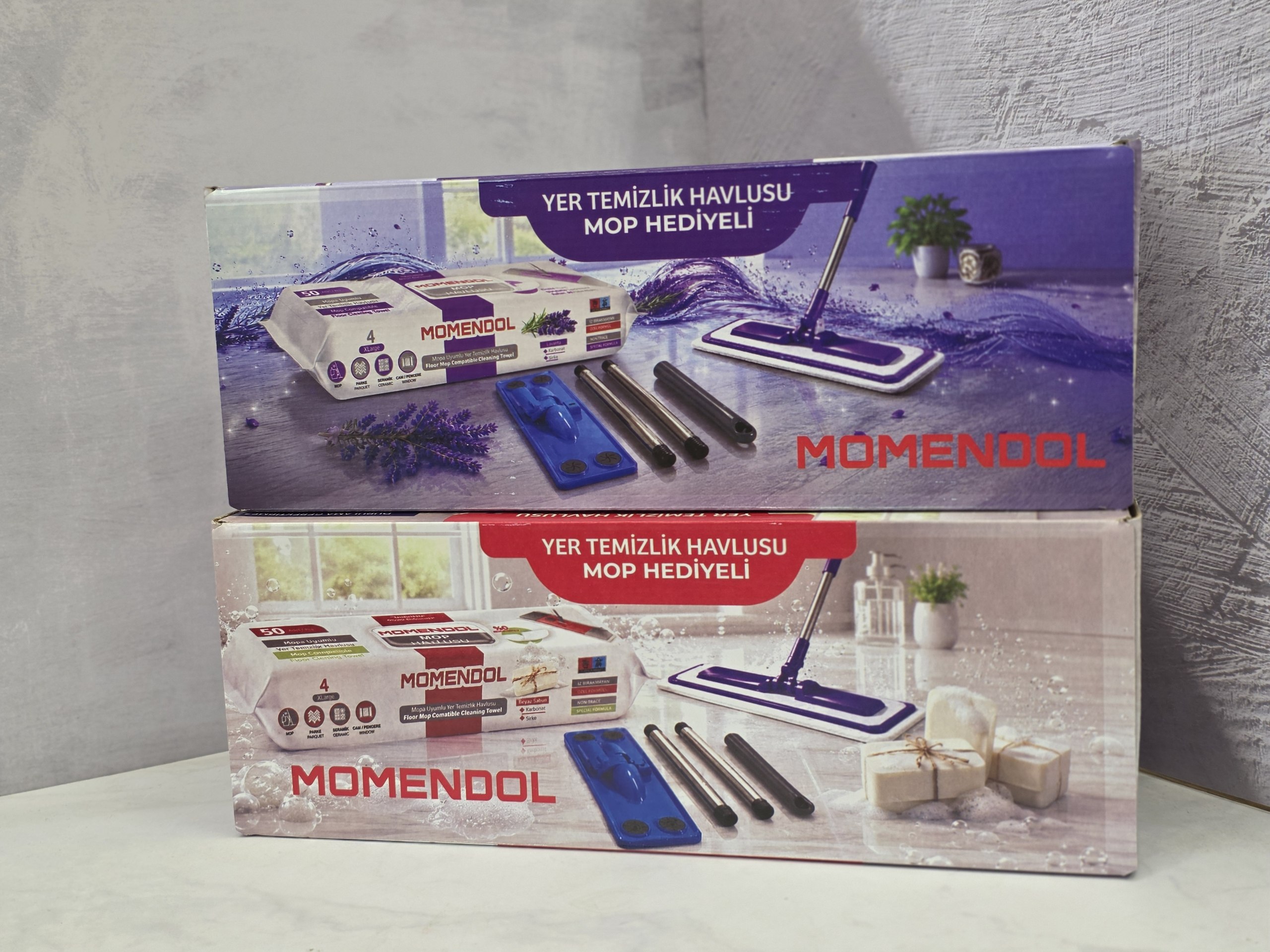 ست تی و دستمال مرطوب مخصوص تی مومندول MOMENDOL با رایحه لوندر و صابون سفید بسته 50 عددی  اصل اورجینال ( واردات قانونی از منطقه آزاد ارس )