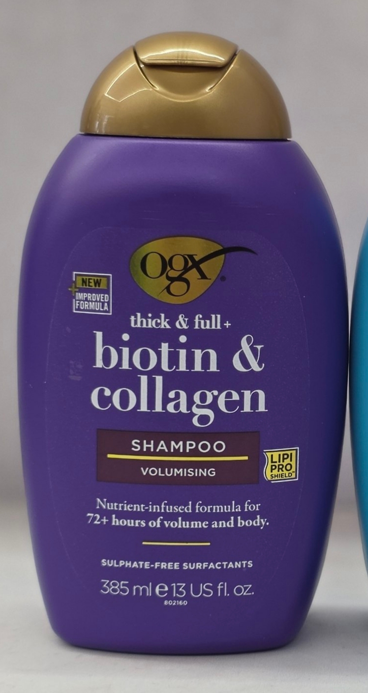 شامپو حجم دهنده و استحکام بخش اوجی ایکس  Ogx Shampoo Biotin And Collagen حاوی بیوتین و کلاژن مناسب موی ضعیف و شکننده حجم 385 میل اصل اورجینال ( واردات قانونی از منطقه آزاد ارس )