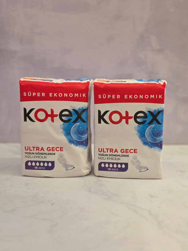 نوار بهداشتی کوتکس ویژه شب kotex Ultra Gece بسته 16 عددی اصل اورجینال ( واردات قانونی از منطقه آزاد ارس )