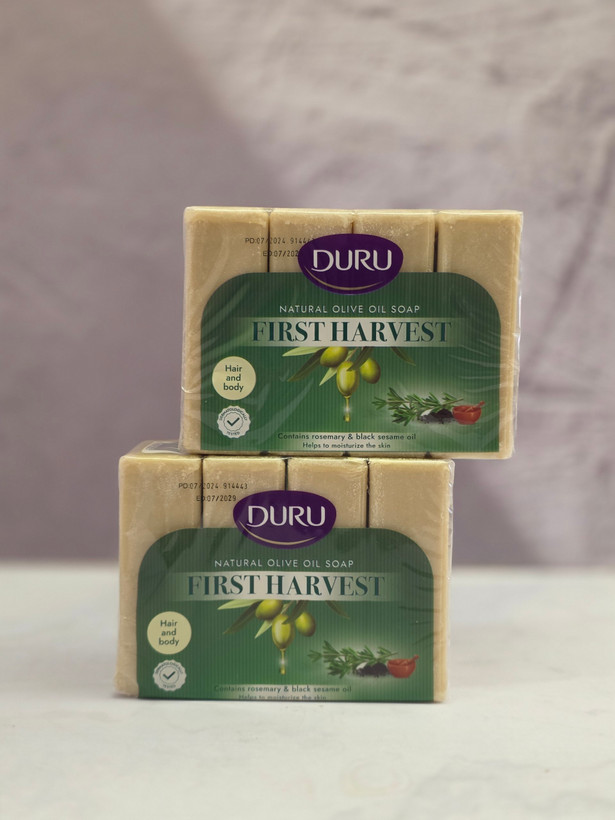 صابون گیاهی دورو Duru Olive Oil حاوی عصاره روغن زیتون و رزماری و کنجد سیاه بسته 4 عددی 600 گرمی اصل اورجینال ( واردات قانونی از منطقه آزاد ارس )
