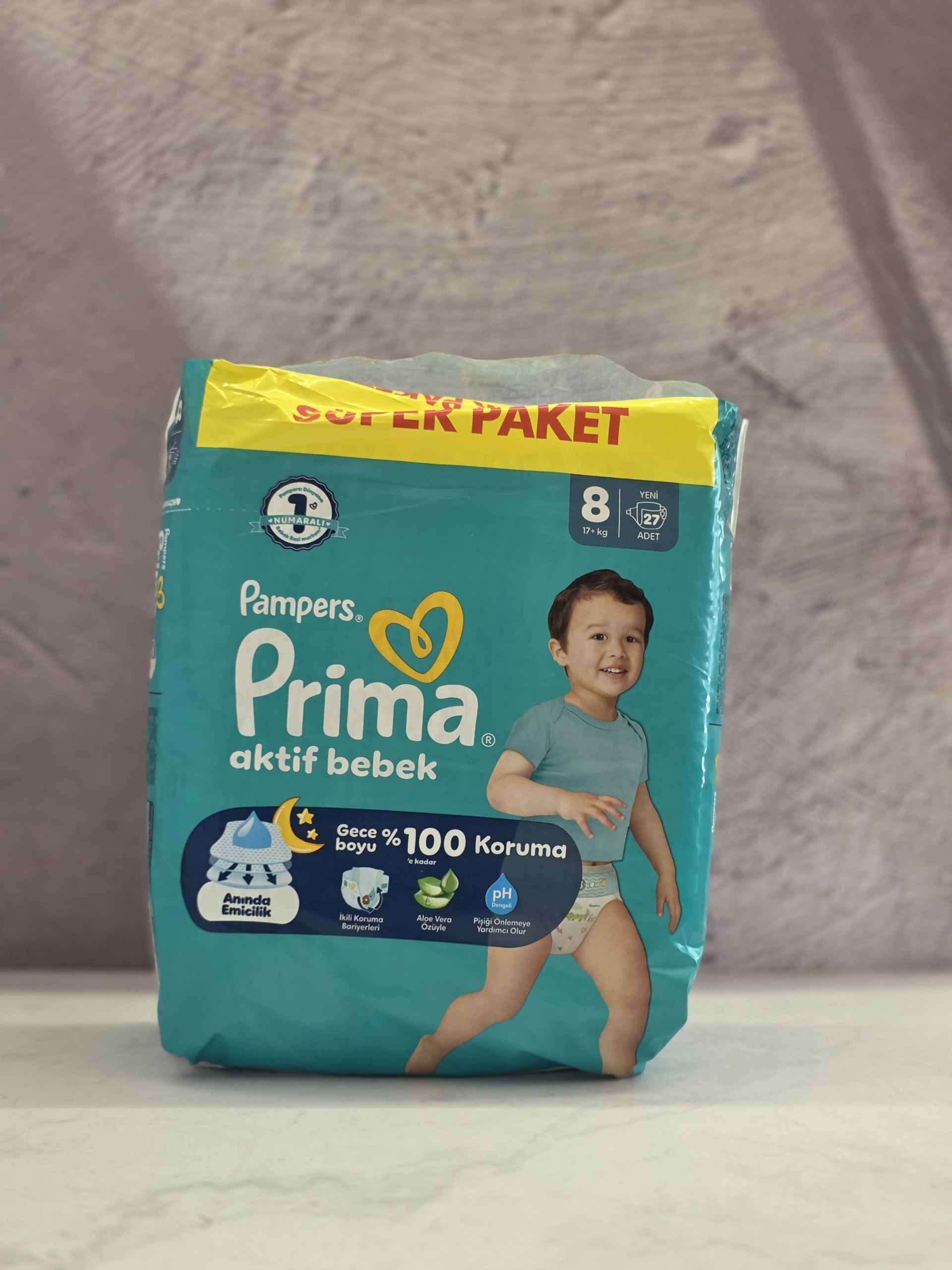 پوشک کودک پمپرز پریما چسبی Pampers Prima مدل Aktif Bebek سایز 8 بسته 27عددی