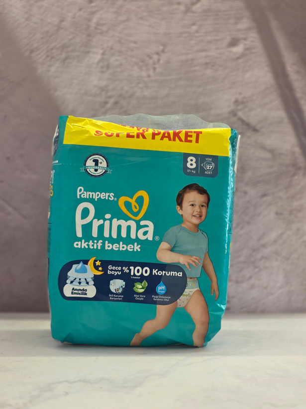 پوشک کودک پمپرز پریما چسبی Pampers Prima مدل Aktif Bebek سایز 8 بسته 27عددی