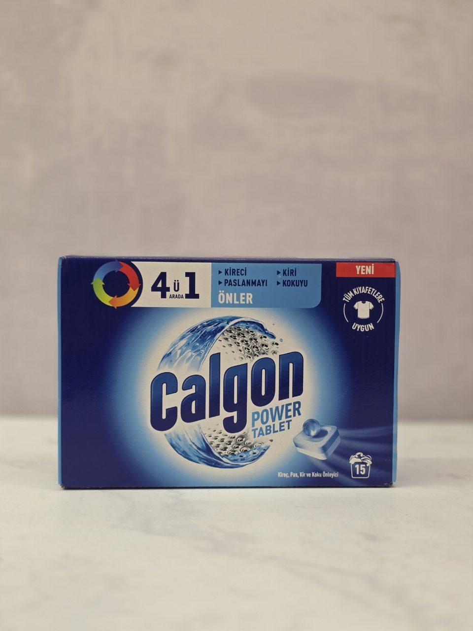 قرص جرمگیر ماشین لباسشویی کالگون 4 در 1  Calgon Power Tablet بسته 15 عددی اصل اورجینال ( واردات قانونی از منطقه آزاد ارس )