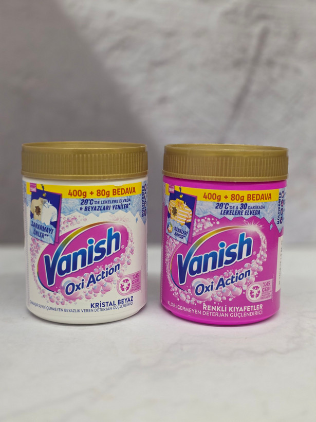 پودر لکه بر و سفید کننده لباس ونیش Vanish مدل Oxi Action مناسب برای لباس های رنگی و سفید با حجم 480 گرم اصل اورجینال ( واردات قانونی از منطقه آزاد ارس )