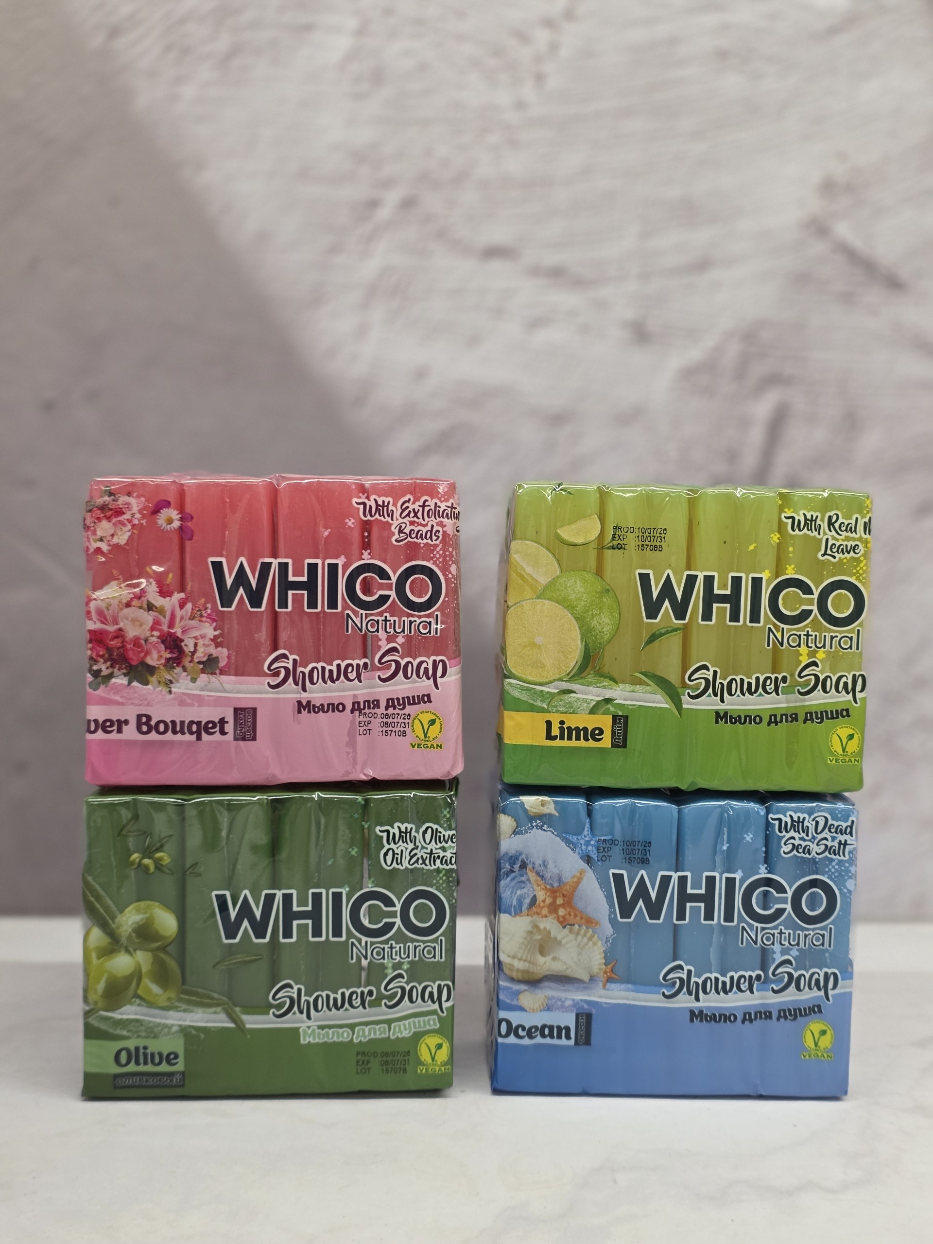صابون ژله ای حمام ویکو Whico بسته 4 عددی در 4 رایحه متفاوت وزن 600 گرم اصل اورجینال ( واردات قانونی از منطقه آزاد ارس )