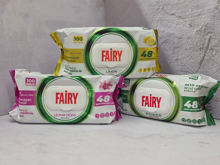 دستمال مرطوب چند منظوره پاک کننده سطوح فیری Fairy تعداد 100 برگ اصل اورجینال ( واردات قانونی از منطقه آزاد ارس )