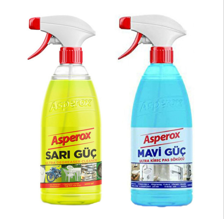 اسپری لکه بر و پاک کننده سطوح آسپروکس ساری گوچ sari guc (زرد) و اسپری تمیز کننده شیرآلات ماوی گوچ (آبی) 1000 میل اصل اورجینال ( واردات قانونی از منطقه آزاد ارس )