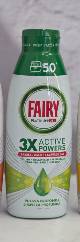 ژل ماشین ظرفشویی فیری Fairy مدل Platinum Gel 3X Active Power پاککنندگی عمیق 50 شستشو در سه رایحه مختلف 900 میل اصل اورجینال ( واردات قانونی از منطقه آزاد ارس )