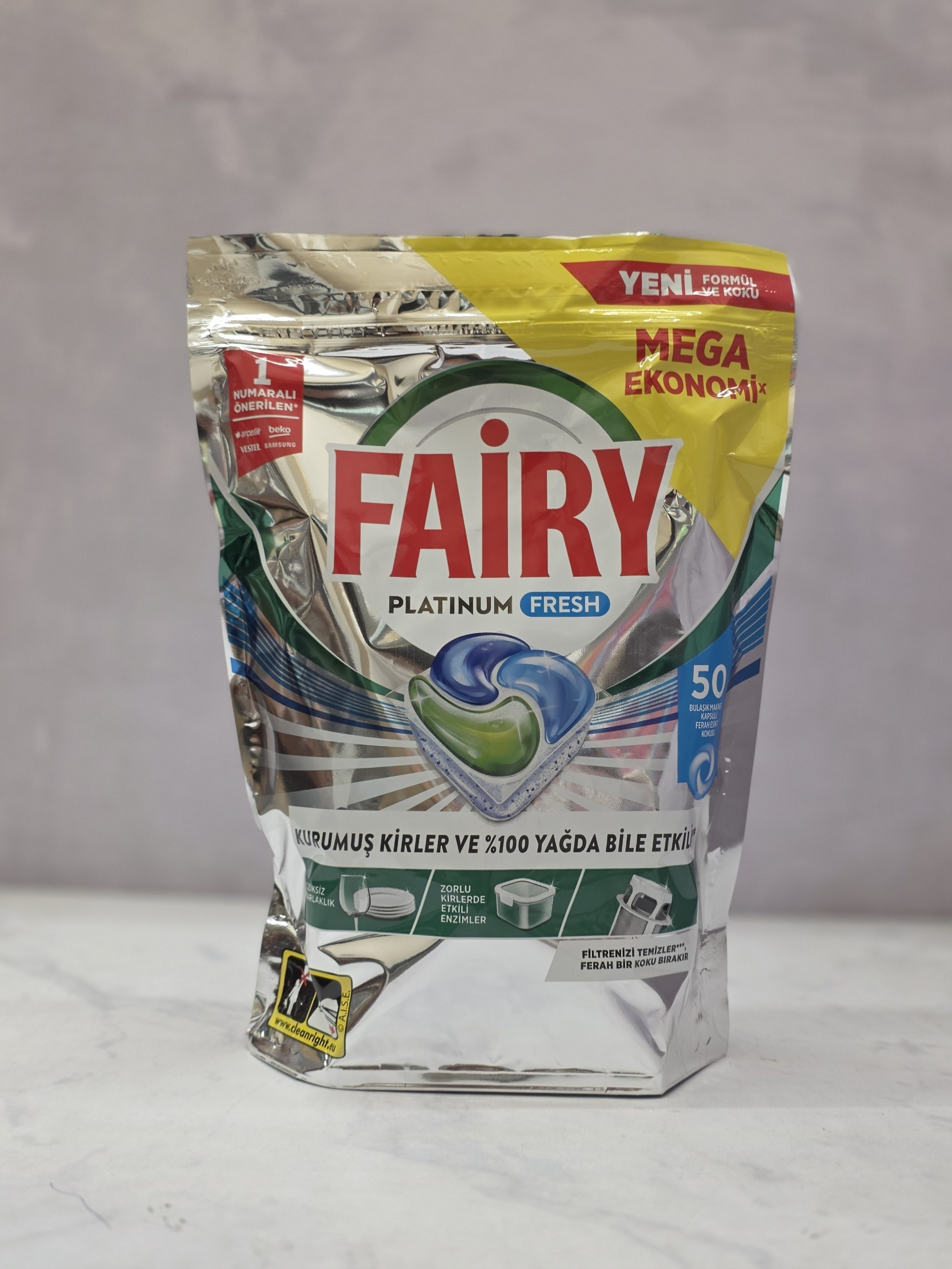 قرص ماشین ظرفشویی فیری پلاتینیوم فرش  Fairy Platinum Fresh بسته 50 عددی اصل اورجینال ( واردات قانونی از منطقه آزاد ارس )