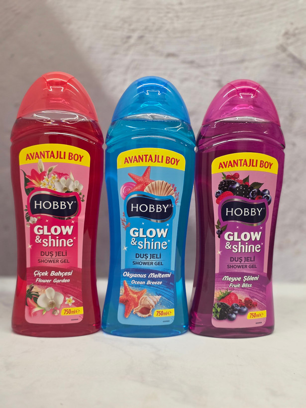 شامپو بدن هوبی Hobby مدل Glow & Shine در رایحه های باغ گل ، نسیم اقیانوس و لذت میوه ای حجم 750 میل اصل اورجینال ( واردات قانونی از منطقه آزاد ارس )