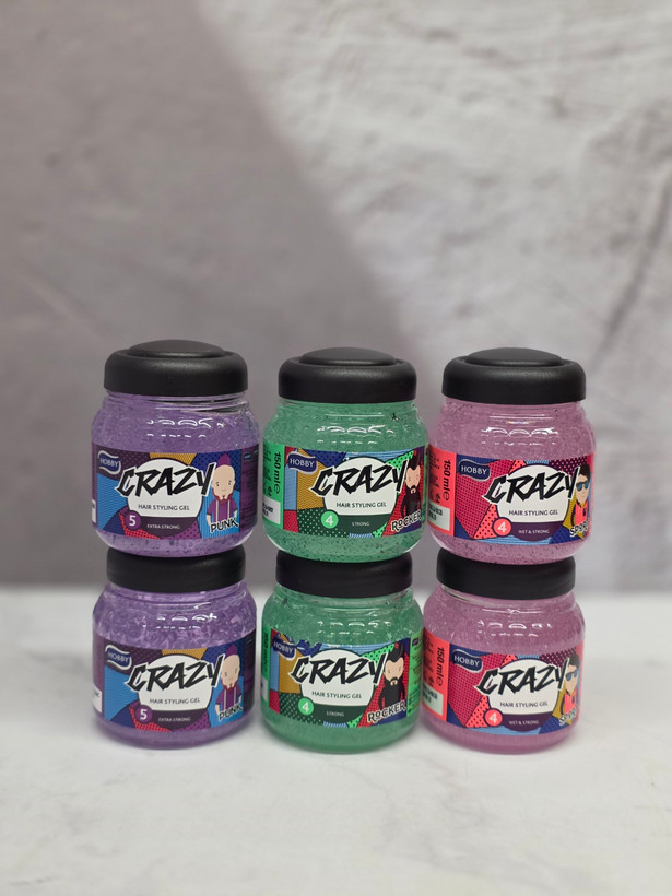 ژل مو حالت دهنده و نگهدارنده هوبی Hobby مدل Crazy در 3 مدل مختلف حجم 150 میل اصل اورجینال ( واردات قانونی از منطقه آزاد ارس )