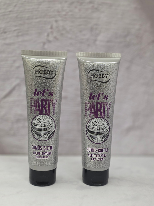 لوسیون بدن شاین دار و درخشان کننده هوبی Hobby مدل Let's Party با اکلیل و درخشش نقره حجم 150 میل اصل اورجینال ( واردات قانونی از منطقه آزاد ارس )
